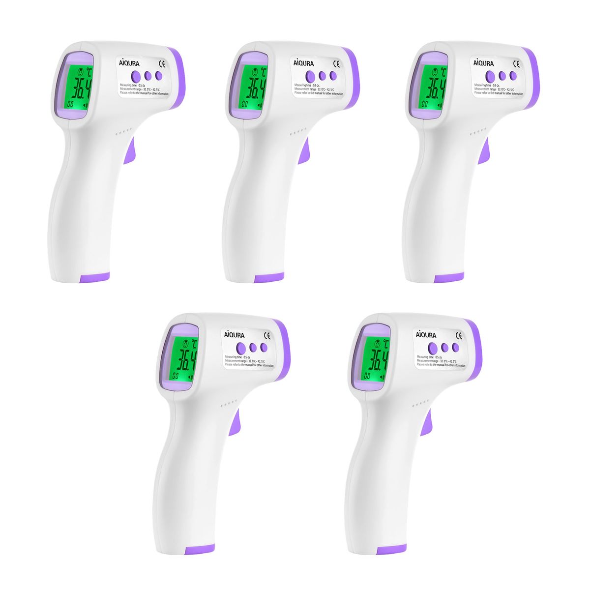 Aiqura Digital Non Contact Infrared Forehead Thermometer 5 Pack
