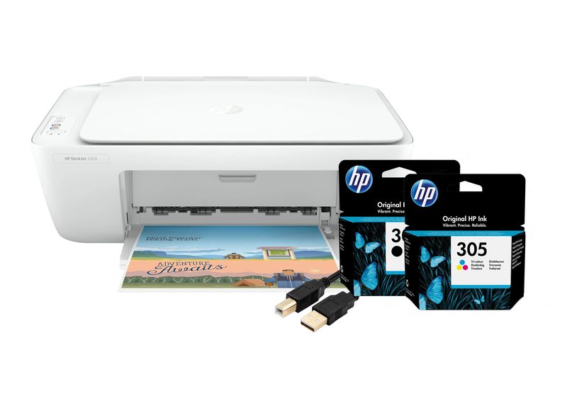 HP DeskJet 2320 3-in-1 A4 Colour Printer Bundle (Non-Wifi)