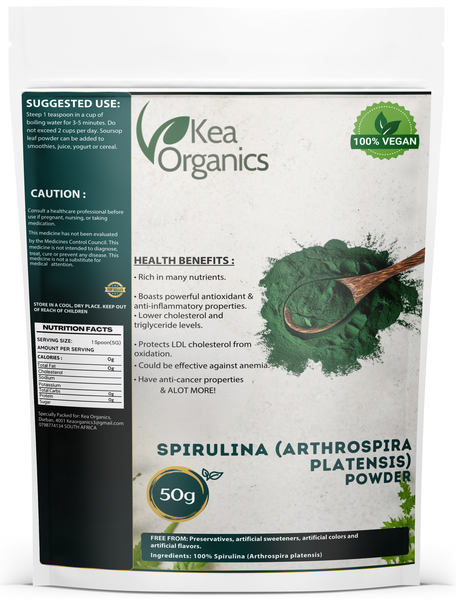 Kea Organics - Spirulina (Arthrospira platensis) powder - 50g Powder.