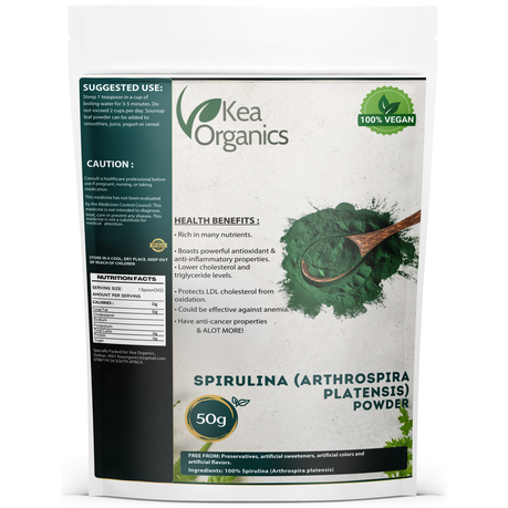 Kea Organics - Spirulina (Arthrospira platensis) powder - 50g Powder. Image