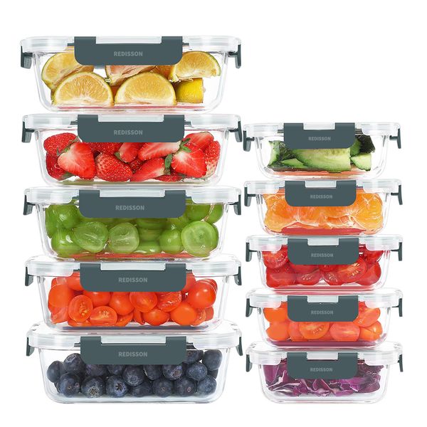 Glass Food Storage Containers, Airtight Glass Lunch Boxes - 10 Piece