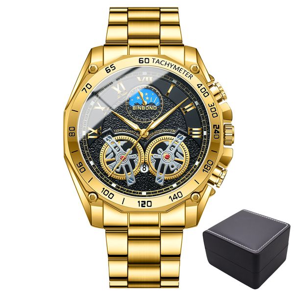 Binbond Men Metal Button Sport Wristwatch Waterproof Quartz Watches