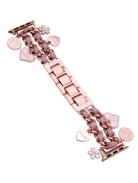 Cuban Chain-linked Watch Strap with Charms - Rose Gold