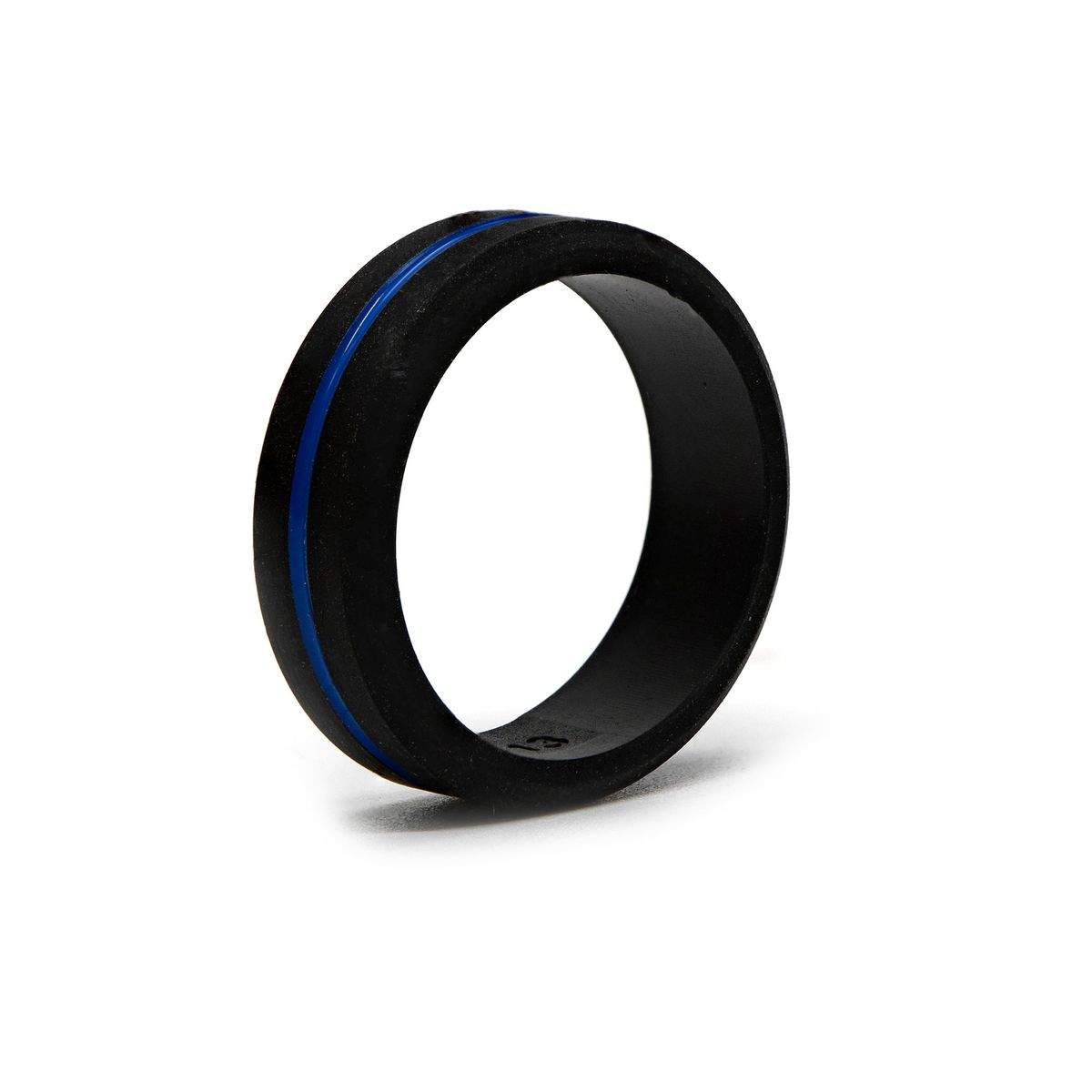 Silicone Ring Quality Black Silicone ring with Blue Stripe Shop