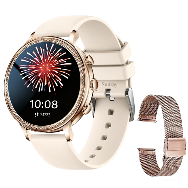 SUNRAY Rose Gold Smartwatch for Women with Health Tracking &amp; Dual Straps
