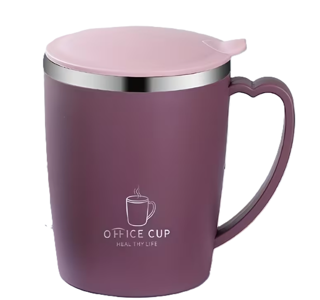 Stainless Steel Double-Layer Travel Mug with Lid &amp; Heart Handle