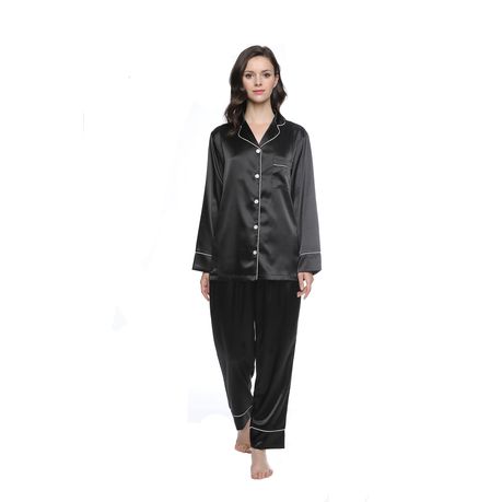 Women Satin Silky Pajamas Set Long Sleeve Sleepshirt Sleep Pant Loungewear Image