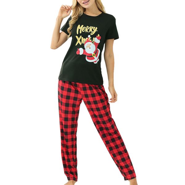 Woman Pajamas Set Classic Plaid Christmas Outfit Family Sleepwear Pant Gift