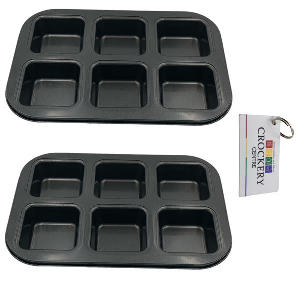 2 Piece Baking Pan 6 Cup Square Muffin/Brownie + Keyring