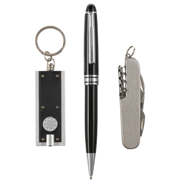 Presence - LED Torch Keyring, Pocket Knife &amp; Black Ballpoint - Gift Box