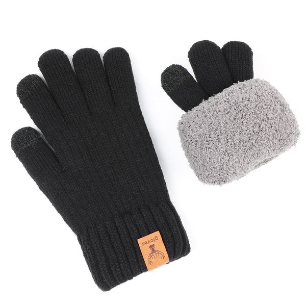 Knitted yarn warm gloves with thickened and plush touch screen winter glove