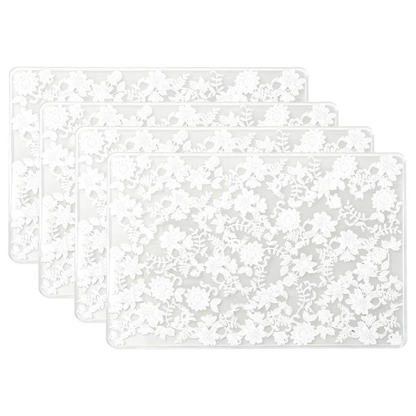 Floral Lace Rectangular Placemats, Set of 4 - Heat-Resistant, Easy-Clean