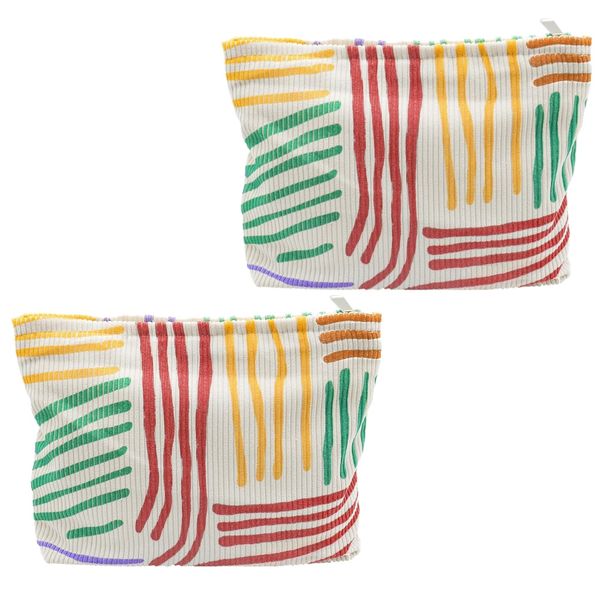 Beauty Aesthetic Stripe Cosmetic Makeup Zipper Pouch (26cm) - 2Pack