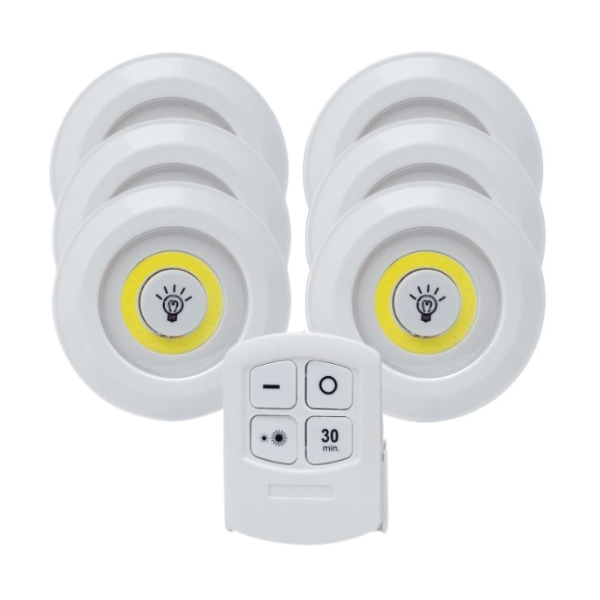 Round LED Lights with Remote Control - 6 Pieces