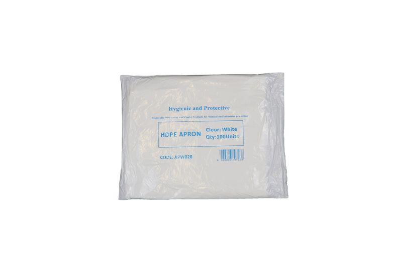 Hygienic and Protective- Disposable HDPE White Apron - 100 Pieces