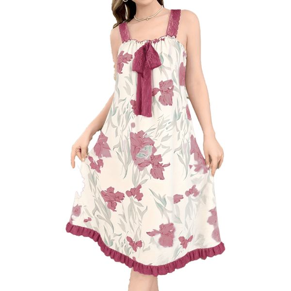 Women's Nightgown Vintage Floral Lace Sling Nightdress