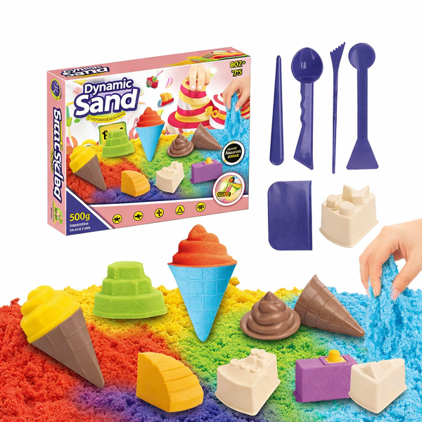 Kids Kinetic Space Sand Set with Tray Fruit Ice Cream Molds Toy