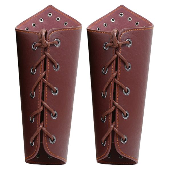 Party Cosplay Brown Viking Medieval Leather Arm Guards Set of 2 - 24.5cm