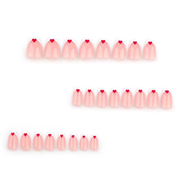Minimalist French Style Red Heart Nail Art With Minimalist False Nails