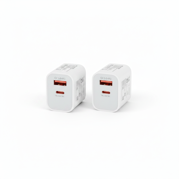Get Connected USB Plug-Adaptor 2 Ports Type A + Type C 3A - 2 Pack