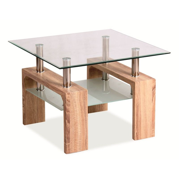 Coffee Side Tables -Transparent Square Glass- Oak Base