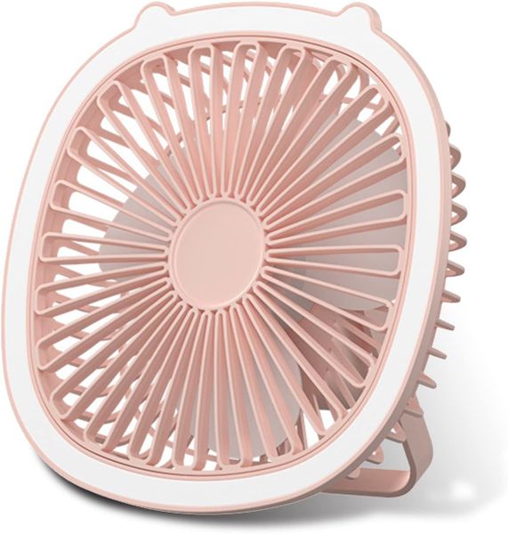 19cm Rechargeable Desk Fan with LED Ring Light With 3 Speed Controls - Pink