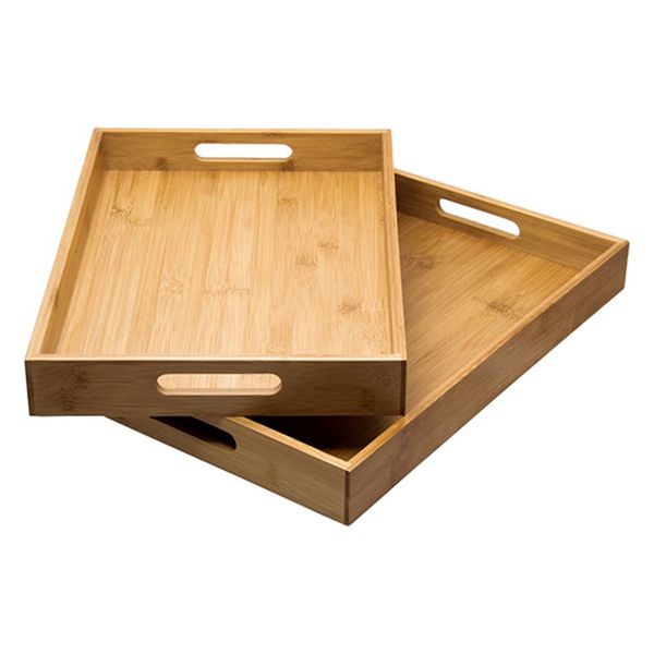 REGENT BAMBOO TRAYS WITH HANDLE 2PCE SET, 410X281MM l 435X305MM