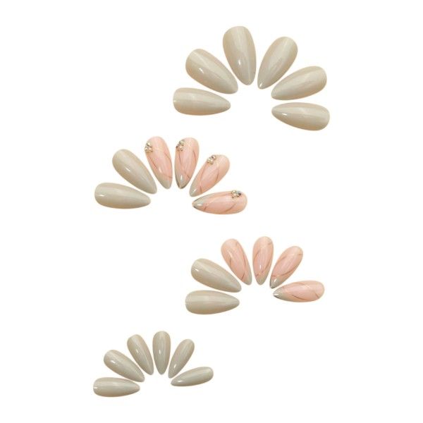 24 Piece Press On Nail Set With Diamante Accents - Light Grey &amp; Pink
