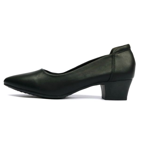 UB Corporate Leather Pointed Low Block Heel - Black