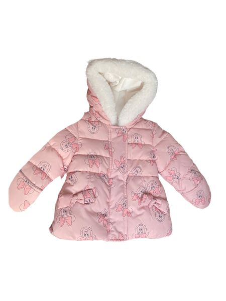 Minnie Mouse Print Quilted Zip Up Hoodie