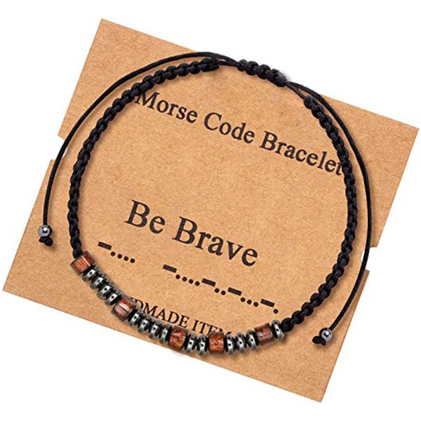 Inspirational BE BRAVE Morse Code Bracelet With Wooden Beads