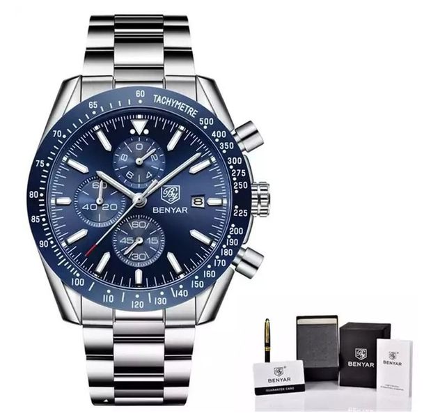 BENYAR Luxury Business Casual Stainless Steel Watch for Men with Apex Pen