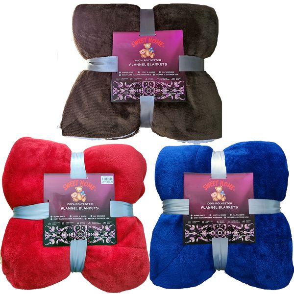 Sherpa Flannel Blanket,3 Pieces Value Pack. Super Soft Warm Fluffy.