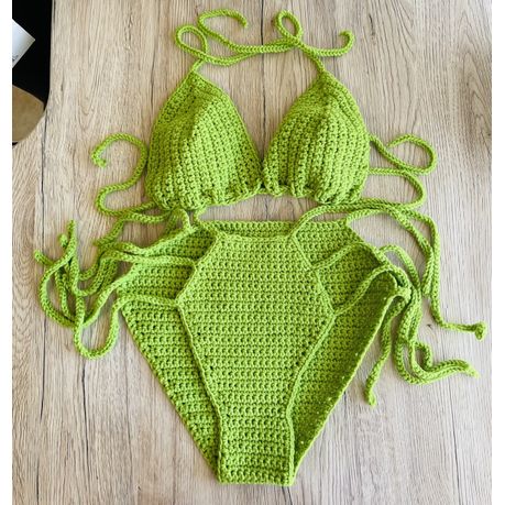 Buy Da Intimo Pastel Green Crochet Bikini Set for Women Online