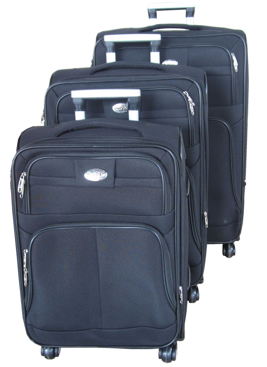 Trolley 3 Piece Travel Luggage Spinner - Black Fabric