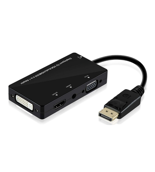 Display Port to HDMI DVI VGA 4-in-1 Converter with 3.5mm Audio Output