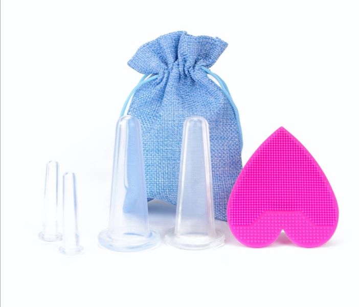 4 Silicon Massage Cups with Exfoliating Brush