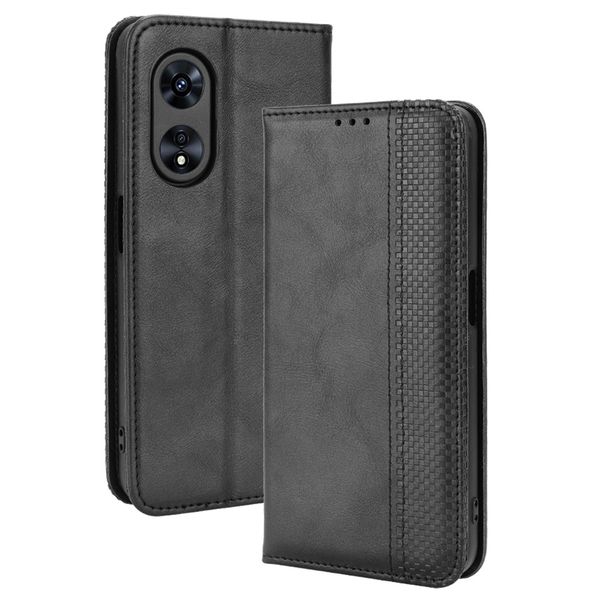 Leather Magnetic Buckle Retro Pattern Leather Case Compatible With Oppo A17