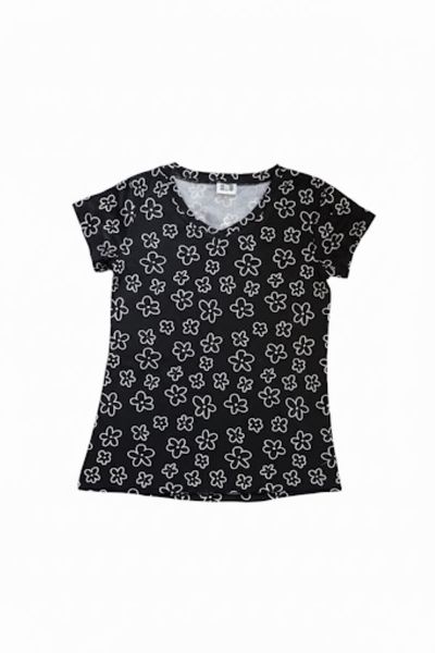Casual Black T-Shirt for Women with a Daisy Floral Print