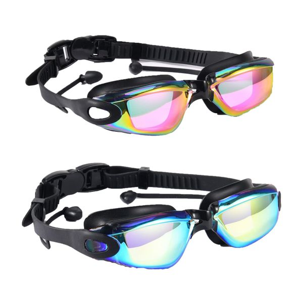 2 Pack Swim Goggles, Swimming Goggles Anti UV with Nose Clip Earplugs