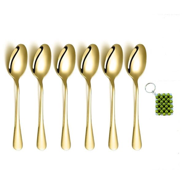 Gold 6-Piece Spoon Set - Elegant Flatware for Stylish Dining &amp; KeyHolder
