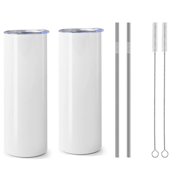 Sublimation Stainless Steel 600ml Tumbler with Metal Straw - 2 Pack