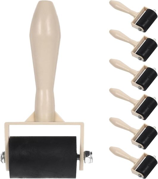 7 Pieces Printmaking Rubber Roller Set with 3.5cm White Handle
