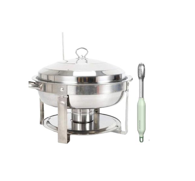 Stainless Steel Chafing Dish 7.5L Round with Ecoco Food Tongs 304