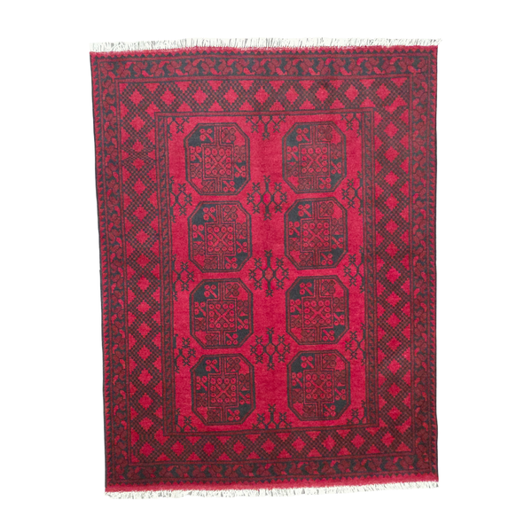 Rugs of Persia / 197 x 151cm Handmade Bright Red Afghan Elephant Feet Rug