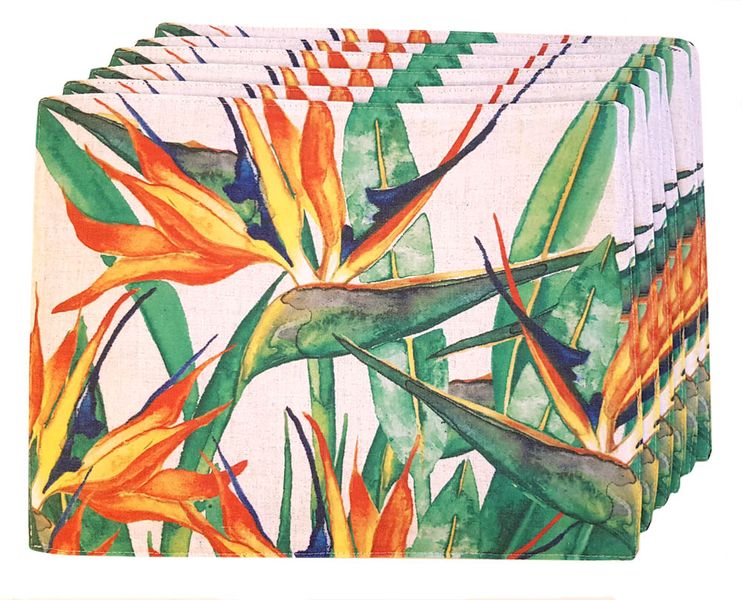 Vintage Stelitzia Flower Floral Fabric Placemats 40x30cm - Set of 6