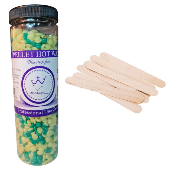 Pellet Hot Hair Removal Wax Beans Honey &amp; Aloe Vera1 x Wooden Wax Spatulas100