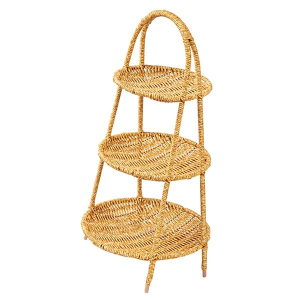 Home Kitchen Triple Layer Woven Rattan Fruit Basket- 43cm
