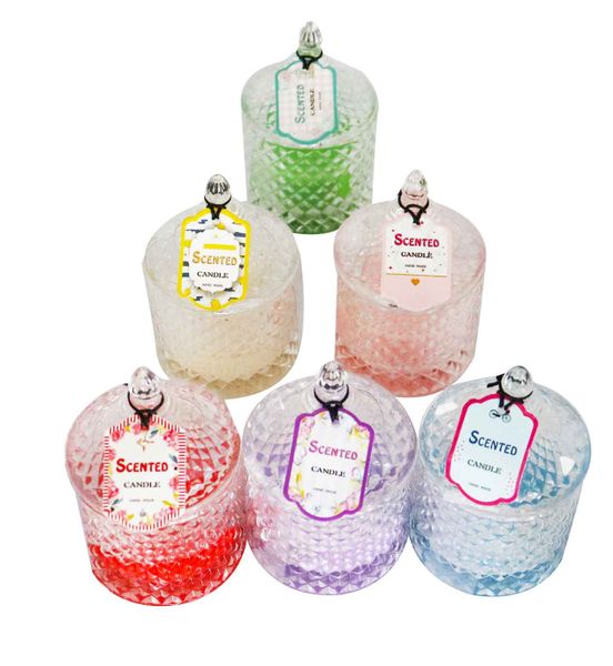 Unique Geo Cut Glass Candle Jar With Candle - Set of 6