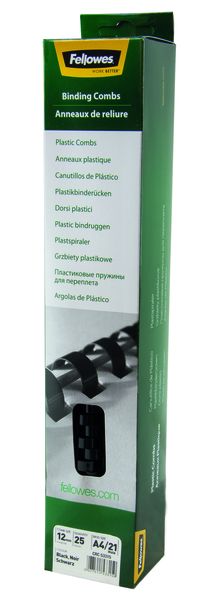 Fellowes Black 12mm A4 80 Sheet Plastic Binding Combs Pack of 25